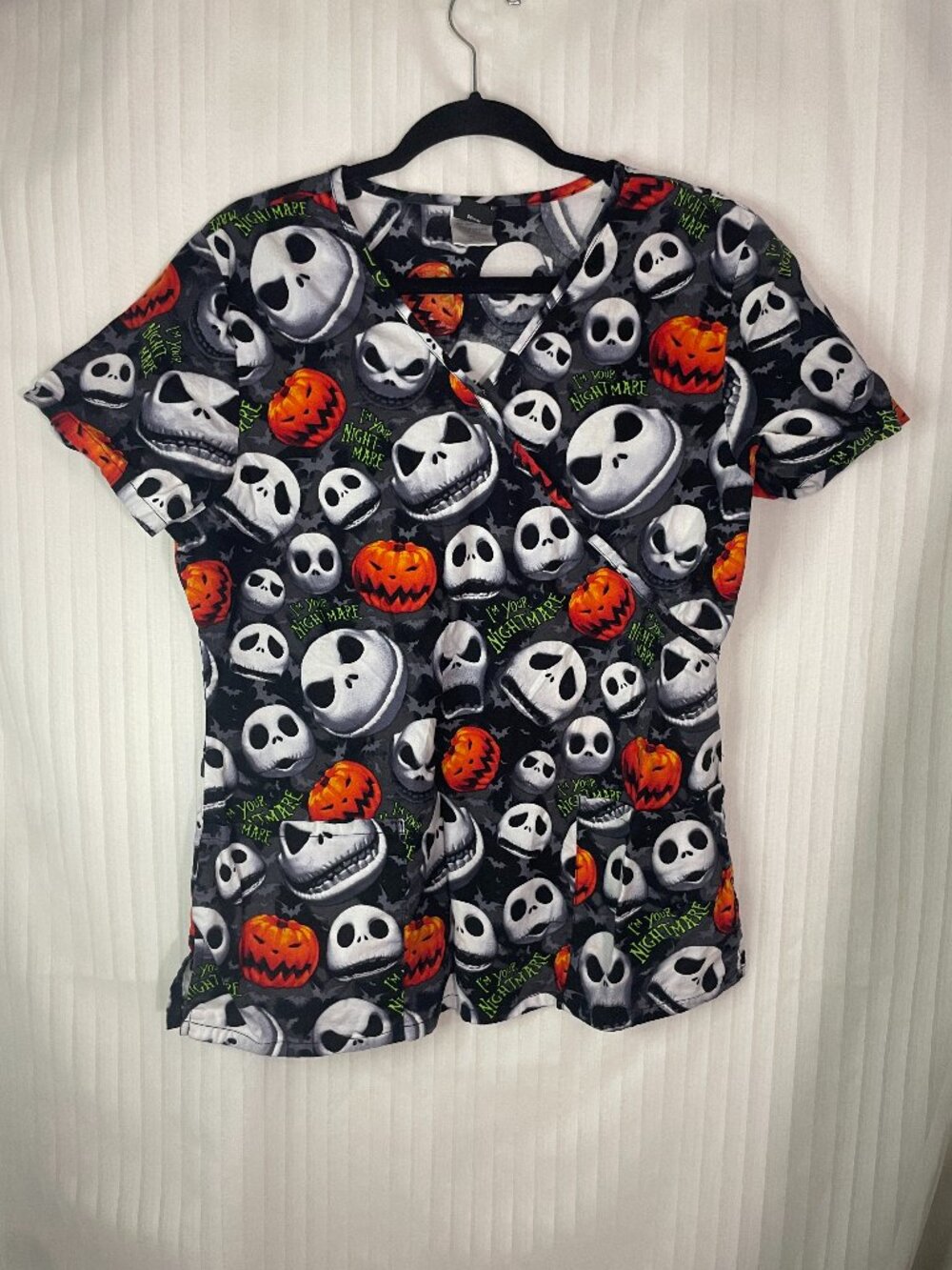 Disney Nightmare Before Christmas Jack Skellington Scrub Top Women's M Halloween